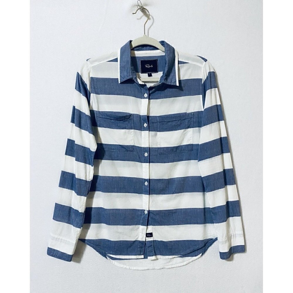 Rails Womens Small Striped Button Up Top Blue White Long Sleeve Lightweight